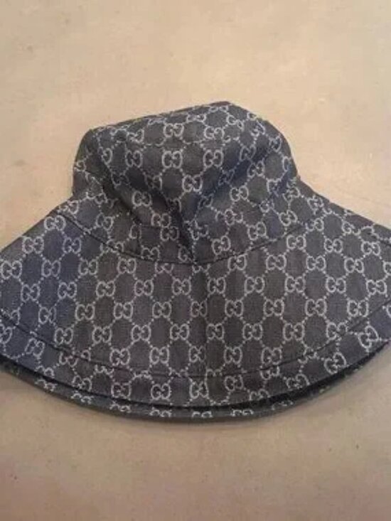 Gucci GG Blue Denim Canvas Monogram large wide brim Bucket Hat